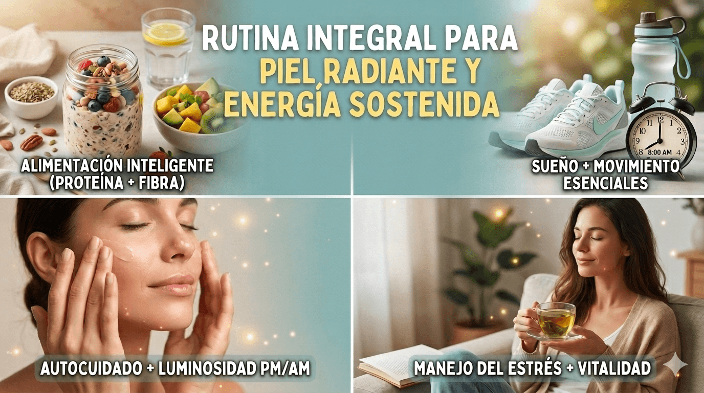 En este momento estás viendo Rutina integral para piel radiante y energía sostenida: guía completa (alimentación, hábitos y autocuidado)